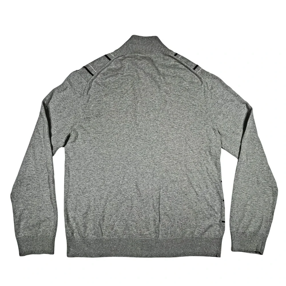 Express Full Zip Sweater Mens XL Grey Cotton Merino Wool Windowpane Mock Neck‎